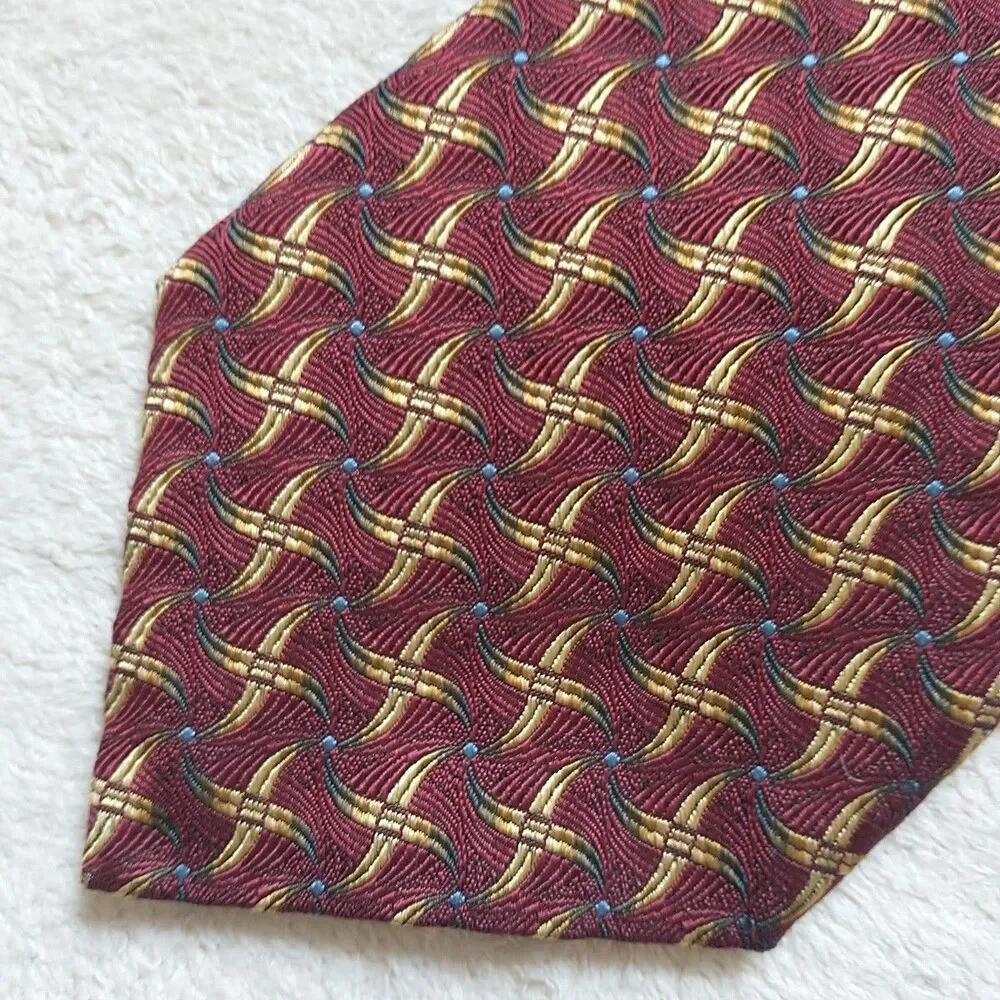 Robert Talbott Best Of Class Necktie Tie Silk Geometric Red Gold Jacquard 4x58